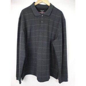 Van Heusen Men's Polo Golf Shirt Size XXL Gray Plaid Long Sleeve Collared Top